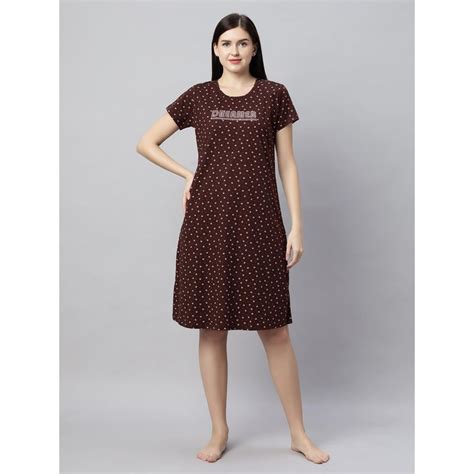 Buy Quira Women Brown Pure Cotton Printed Nightdress Online