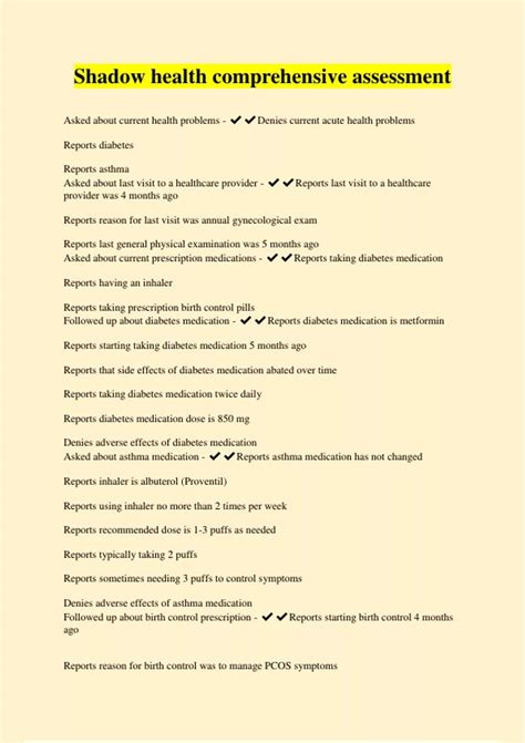 Shadow health comprehensive assessment - Shadow health - Stuvia US