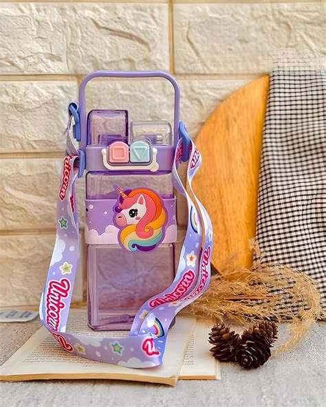 Elecart Unicorn Kid's Cartoon Water Bottle with Adjustable Strap – Cute ...