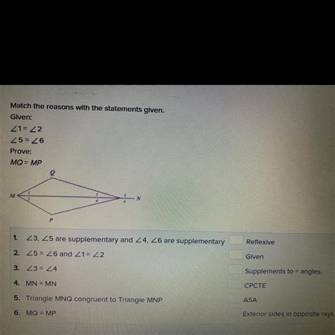 Match the reasons with the statements given. Given: 21= 22 25 = 26 ...