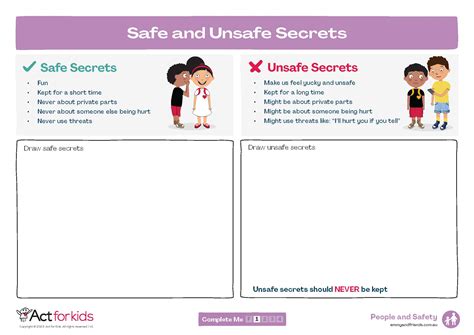 Safe and Unsafe Secrets Worksheet - Emmy & Friends