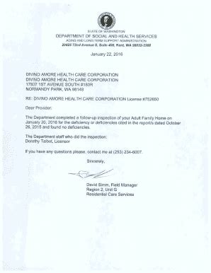 Fillable Online fortress wa Provider/Facility: DIVINO AMORE HEALTH CARE ...