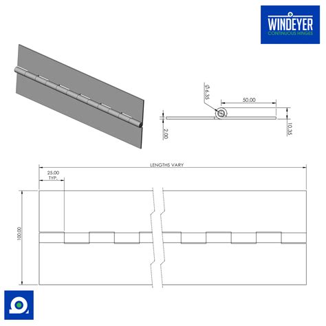 100 X 2.0 X 1828MM LONG GAL HINGE – 6.35MM S/S PIN