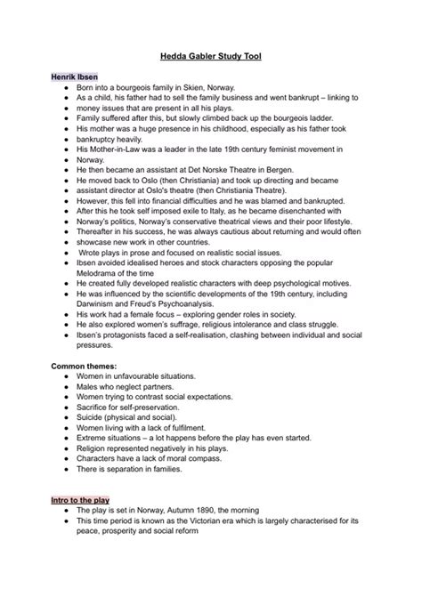 Hedda Gabler Summary Notes , Henrik Ibsen Biography – SSKL