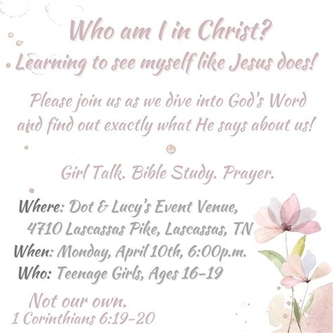 Who am I in Christ? Bible Study and Fellowship, Teenage Girls, Ages 16 ...