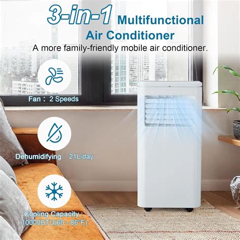 Portable 10,000 BTU Air Conditioner, Cools Up to 450 Sq.Ft, 3-in-1 Unit ...