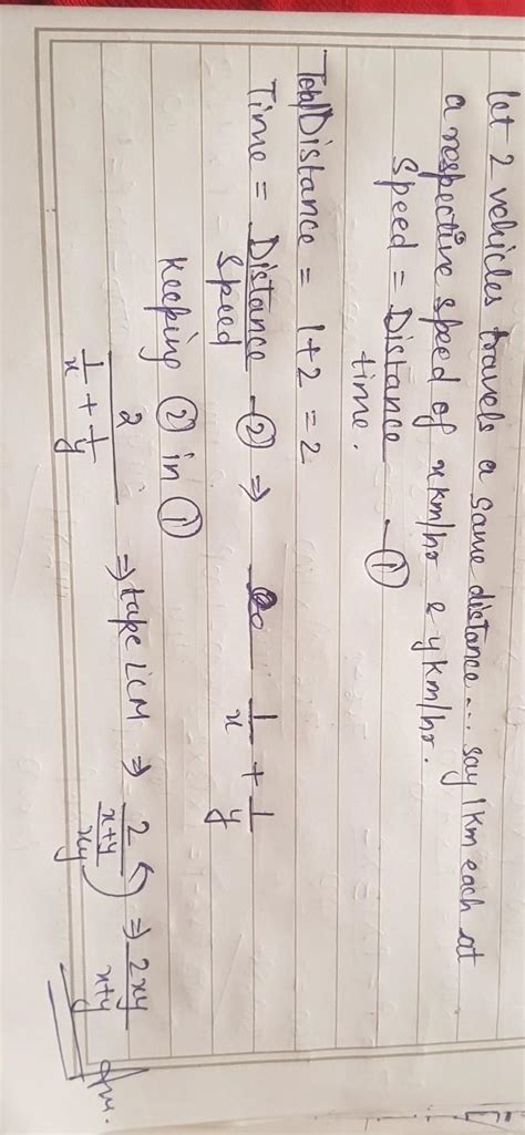 derive average speed formula 2xy / x+y - Brainly.in