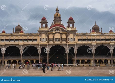 Tourists Visiting the Historic and Grand Mysore Palace Also Called Amba ...