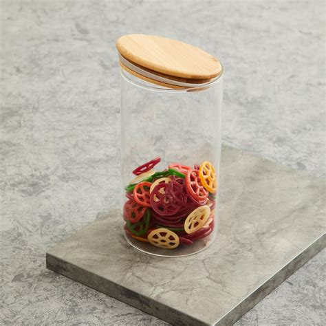 Buy Palestine Borosilicate Jar with Bamboo Lid - 1.1L from Home Centre ...