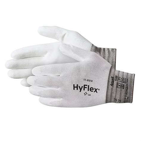 Ansell® HyFlex® 11-600 Polyurethane Coated Gloves - White, Large S ...