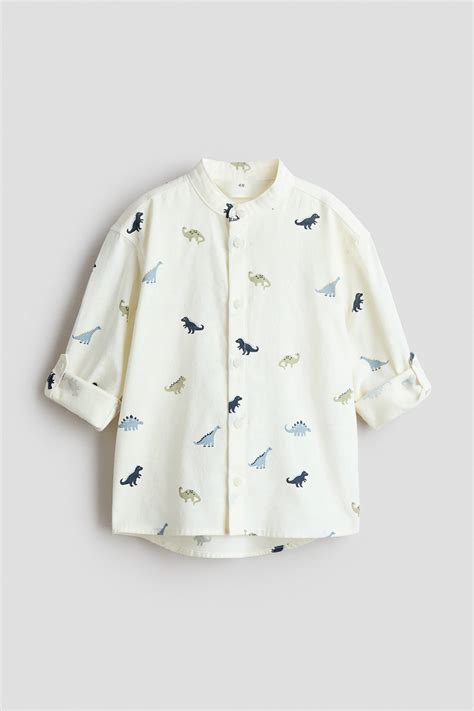 Cream/Dinosaurs Cotton grandad shirt for kids | H&M IN