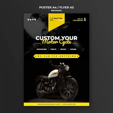 Poster template for motorcycle repair shop | Free PSD