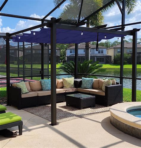PURPLE LEAF 10' X 12' Adjustable Aluminum Pergola with Retractable Sun ...