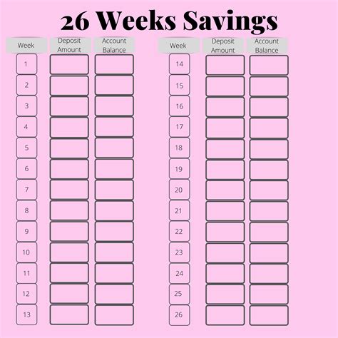 26 Week Savings Challenge Free Printable - Printable Multiplication Tables