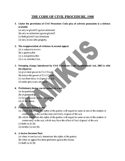 368210764 600 MCQ CPC - Lecture notes 1,2 - THE CODE OF CIVIL PROCEDURE ...