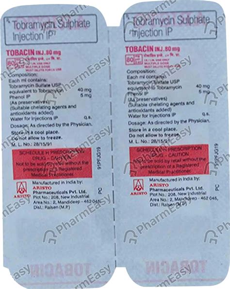 Buy Tobacin 80 MG Injection (2) Online at Flat 15% OFF | PharmEasy