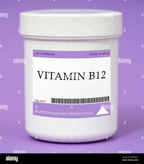 Vitamin B12 - Important for brain function; nerve health; and red blood cell production Stock ...
