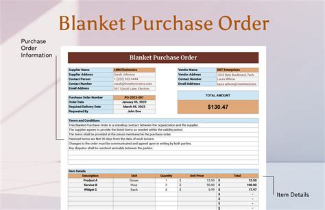 Blanket Purchase Order Template in Excel, Google Sheets - Download ...