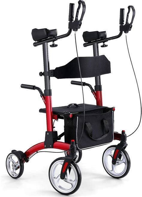 Upright Rollator Walkers for Seniors- Stand up Rolling Walker with Seats and 10 Wheels, Padded ...