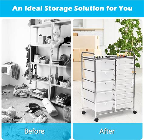 Buy DREAMADE Rolling Storage Cart with 15 Plastic Drawers, Drawers ...