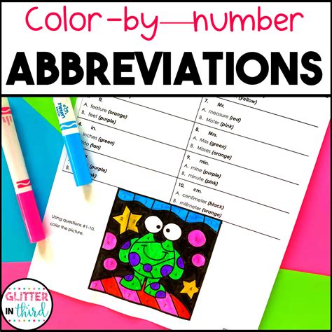 Abbreviations Worksheets Color-By-Number Grammar - Glitter in Third