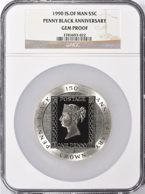 Isle of Man 1990 Silver 5 Crowns Penny Black Stamp 150th Anniversary ...