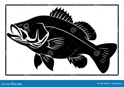 Bass Fish Silhouette Art White Background, Black And White Of ...