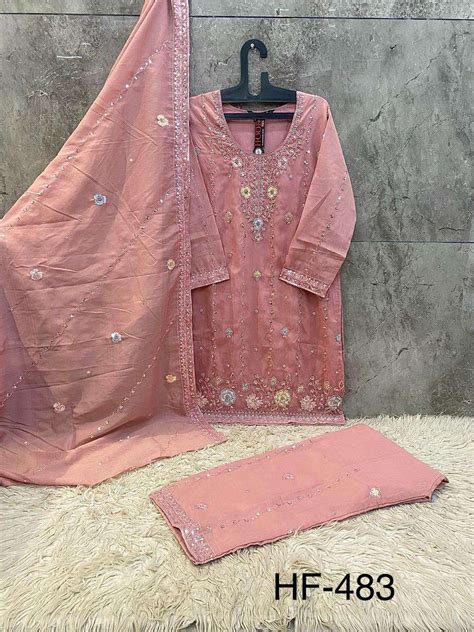 HOOR TEX DESIGN NO - HF 483 A-D HEAVY STAR CHIFFON READYMADE PAKISTANI ...
