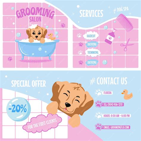 Dog grooming set of vector cartoon objects seamless carousel | Premium ...