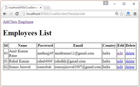 Image result for Java Servlet Crud Example