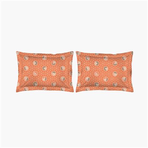 Buy LAYERS Milano Orange Floral Printed Cotton King Bedsheet Set - 3Pcs ...