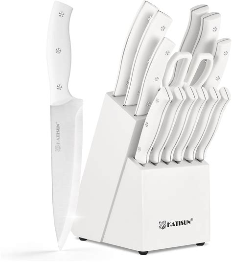 KATISUN 15-Piece Knife Set – White Self-Sharpening Knife Block ...