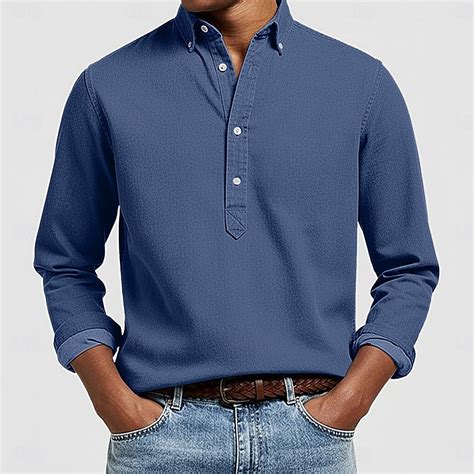 Men's Shirt Popover Shirt Button Down Shirt Casual Shirt Denim Blue ...