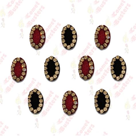 Comet Busters Black and Maroon Velvet Oval Bindi With Gold Stone Borde
