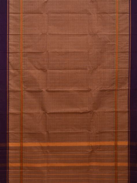 Light Brown Narayanpet Cotton Handloom Saree with Checks Design No Blo ...