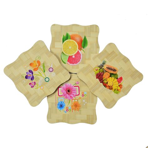 Yellow Weaves 4 Pieces Bamboo Wood Coasters or Heat Insulation Pad ...