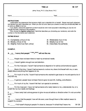YSQ-L3 Psychological Questionnaire - Blank Fillable Template | Fill Out ...
