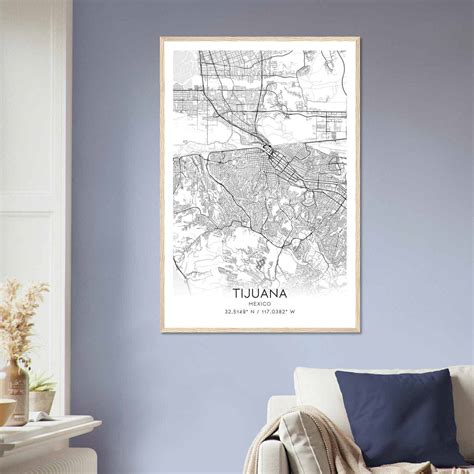 Tijuana Mexico Map Poster, Tijuana City Road Wall Art Print - Custom ...