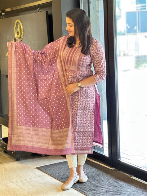 Ikat Inspired Printed Semi Tussar Salwar Set (Without Bottom) | SSN430 ...