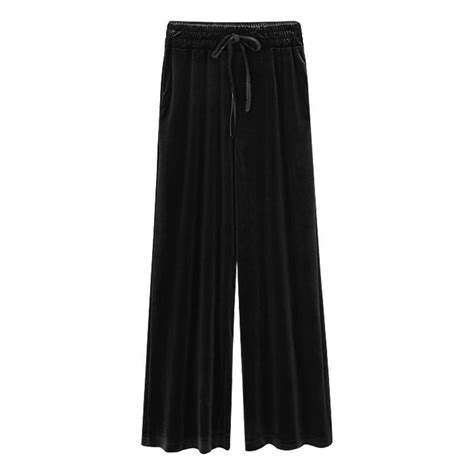 Womens Velvet Pants Fall Elastic Waist Drawstring Wide Leg Pants Casual ...