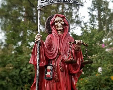 Santa Muerte Statue, Scales, Holy Death Altar Piece, Reaper Deity -Red ...