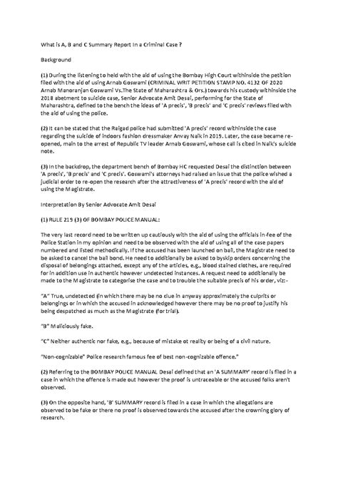 Understanding A, B, and C Summary Reports in Criminal Cases - Studocu