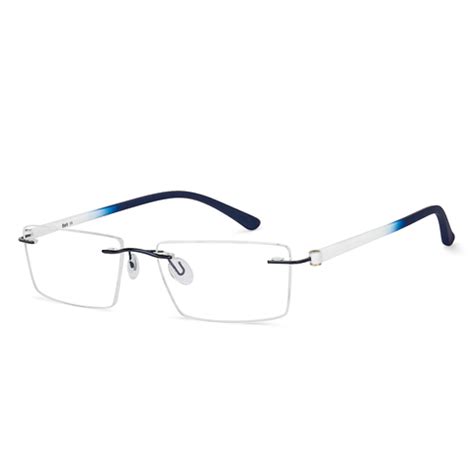 Buy Blue White Rimless Rectangle Bolt Air Fusion B-005 Eyeglasses at ...