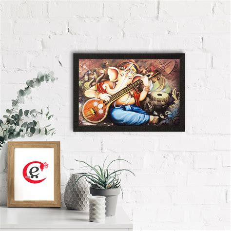 Lord Ganesha Playing Musical Instrument Matt Textured UV Art Painting ...