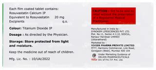 Rosuvastin 20 Mg Tablet 10 - Uses, Side Effects, Dosage, Price | Truemeds