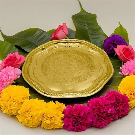 Buy Decorative Engraved Floral Brass Pooja Thali Online in India | Vaaree
