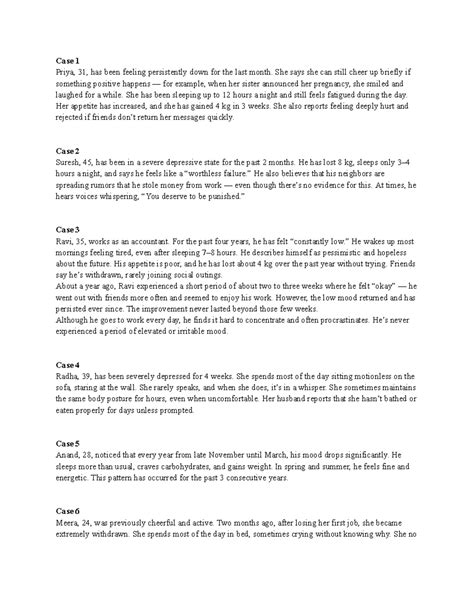 Unipolar Depression Case Studies: Insights and Analysis - Studocu