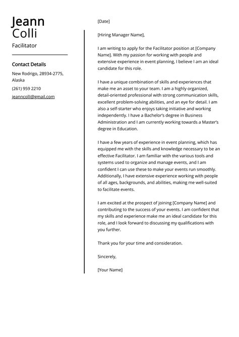 Facilitator Cover Letter Example (Free Guide)