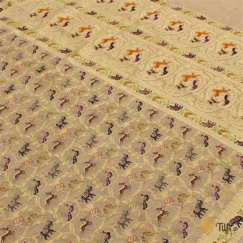 Light Gold Pure Kora Silk Tissue Real Zari Banarasi Handloom Saree - Tilfi