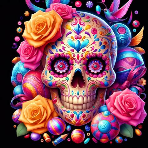 Sugar Skull 💀 and Flowers Digital Art Design | Sugar skull artwork ...